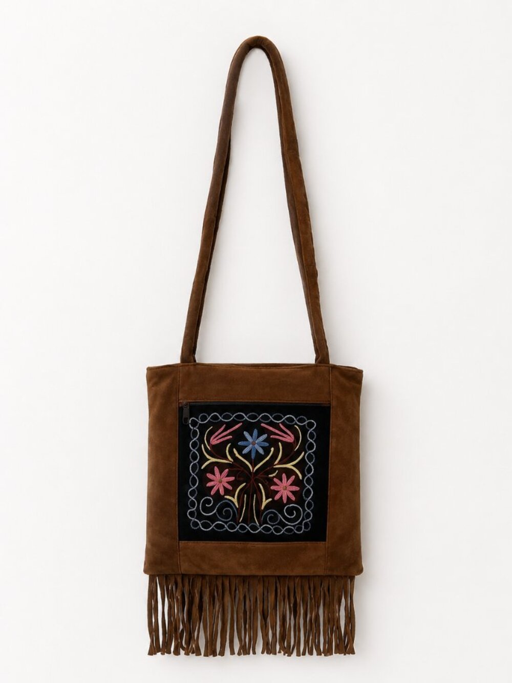 Sudah 100% Wool Brown Multicolor Crossbody Embroidered Floral‎ Boho Retro Ehtnic